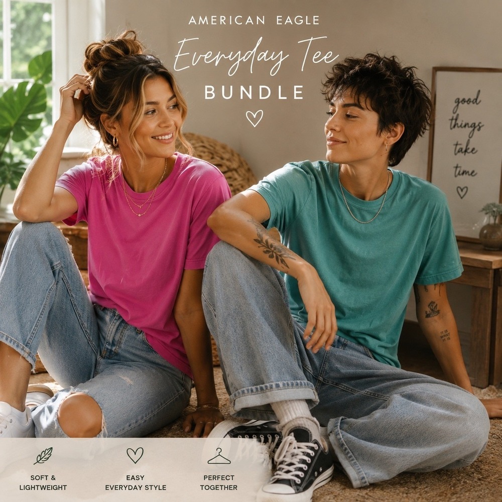 AE Soft Washed Tee 2-Pack Relaxed Everyday Berry & Teal Streetwear Back 2 School